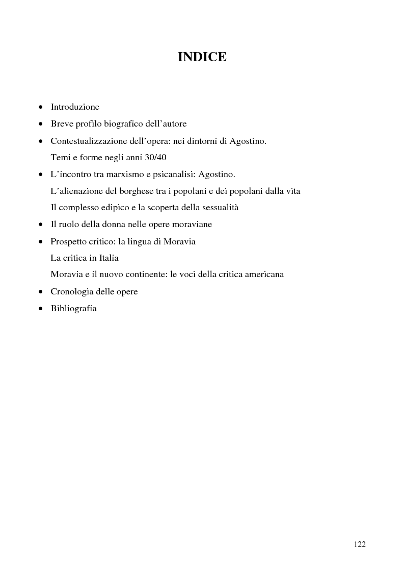 Indice della tesi: Agostino di Alberto Moravia, Pagina 1
