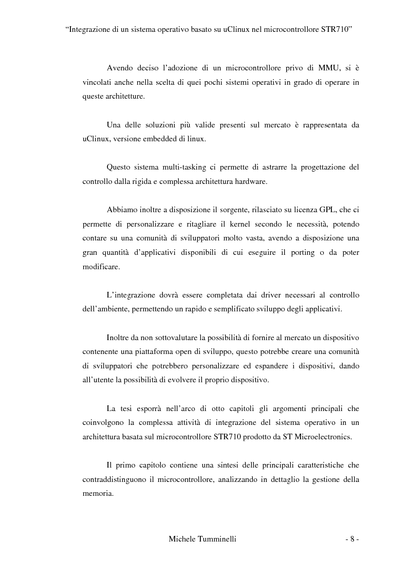 Anteprima della tesi: Integrazione di un sistema operativo basato su μClinux nel microcontrollore STR710, Pagina 3
