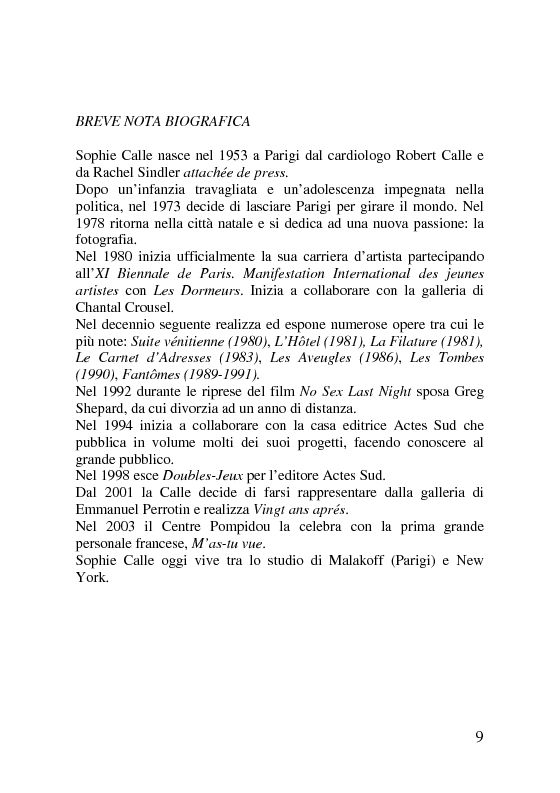 Anteprima della tesi: Sophie Calle. Catalogo ragionato delle opere (1979-2006), Pagina 2