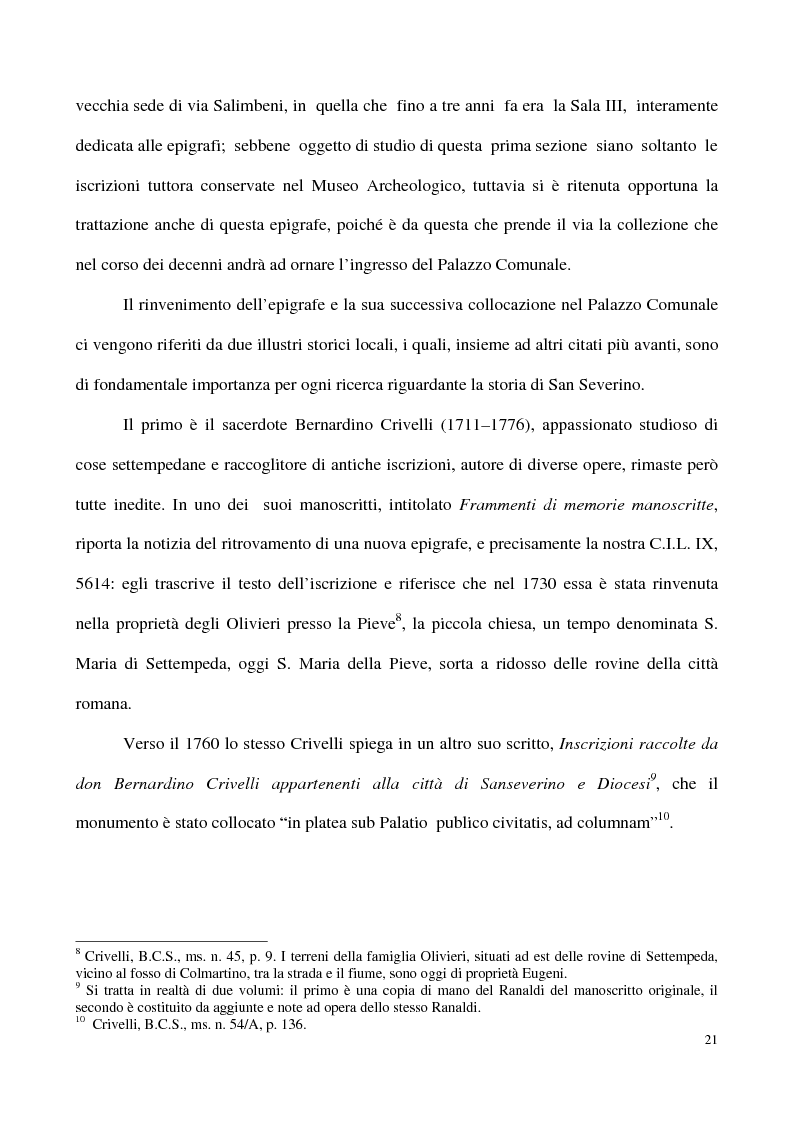Anteprima della tesi: Raccolta Epigrafica Comunale e Collezione Pascucci: i nuclei storici del Museo Civico Archeologico di San Severino Marche, Pagina 15