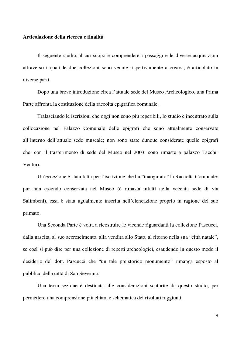 Anteprima della tesi: Raccolta Epigrafica Comunale e Collezione Pascucci: i nuclei storici del Museo Civico Archeologico di San Severino Marche, Pagina 4