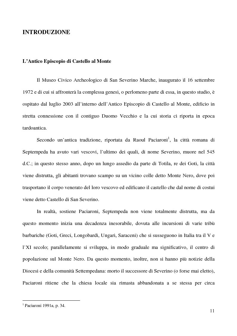 Anteprima della tesi: Raccolta Epigrafica Comunale e Collezione Pascucci: i nuclei storici del Museo Civico Archeologico di San Severino Marche, Pagina 6