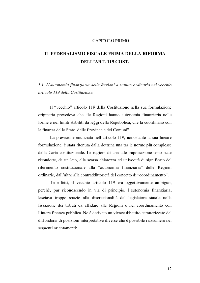 Anteprima della tesi: L'attuazione del federalismo fiscale: il contributo della Corte Costituzionale, Pagina 8