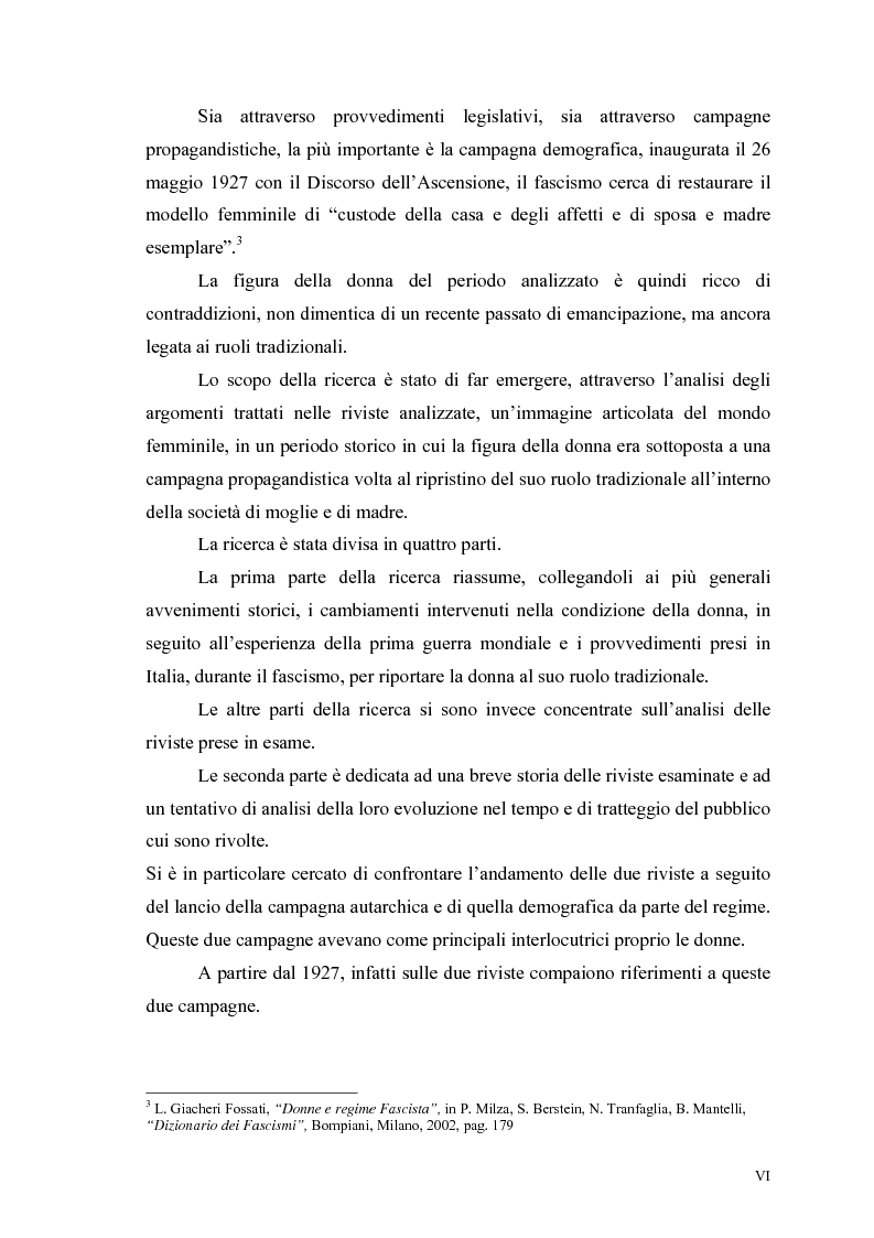 Anteprima della tesi: La figura della donna attraverso l'analisi di due riviste femminili del periodo fascista: Il Giornale delle Donne e La Donna, 1921-1935, Pagina 2