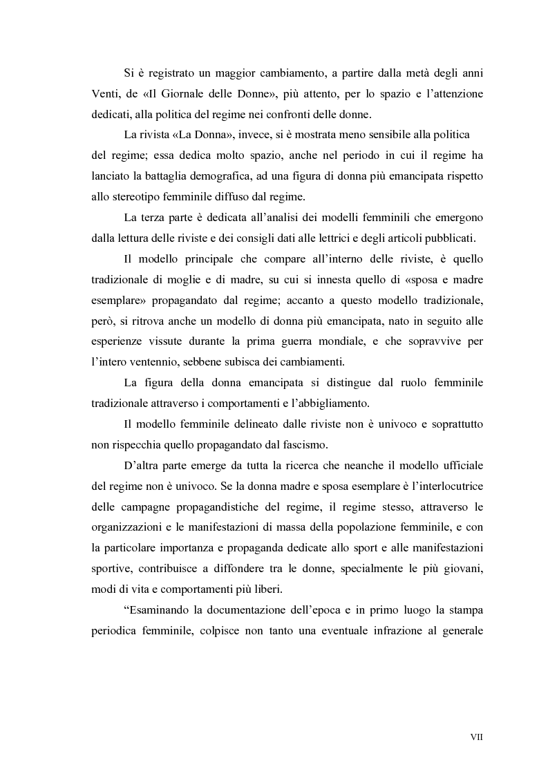 Anteprima della tesi: La figura della donna attraverso l'analisi di due riviste femminili del periodo fascista: Il Giornale delle Donne e La Donna, 1921-1935, Pagina 3