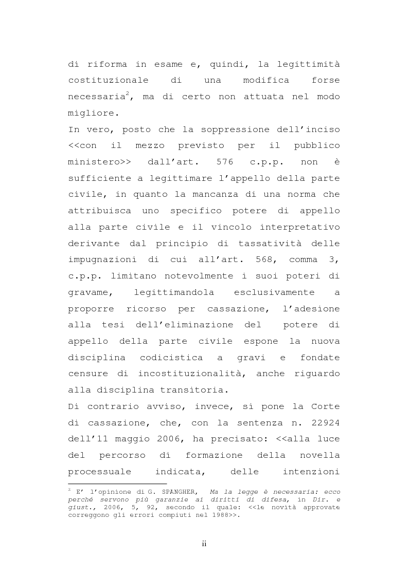 Anteprima della tesi: Le impugnazioni della parte civile dopo la legge 20 febbraio 2006, n. 46, Pagina 2