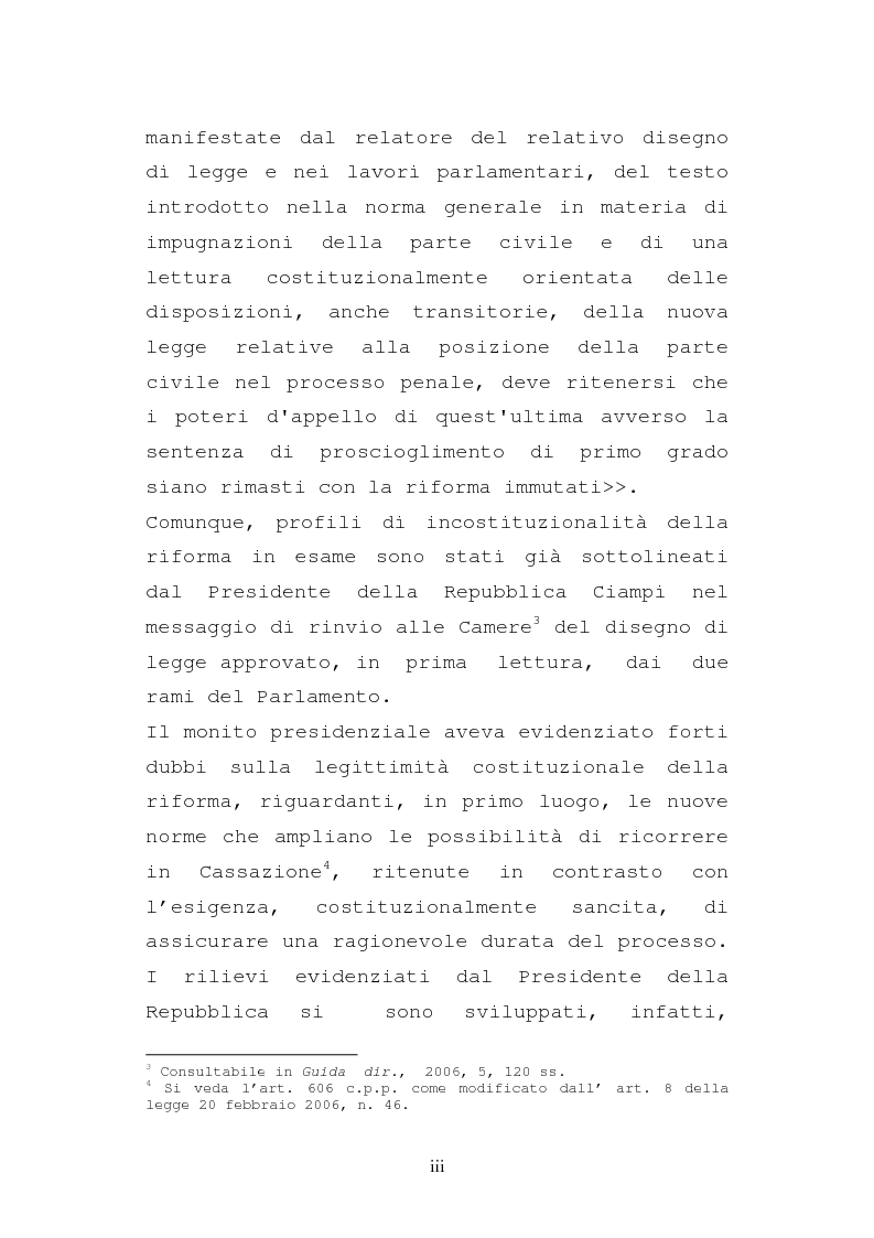 Anteprima della tesi: Le impugnazioni della parte civile dopo la legge 20 febbraio 2006, n. 46, Pagina 3