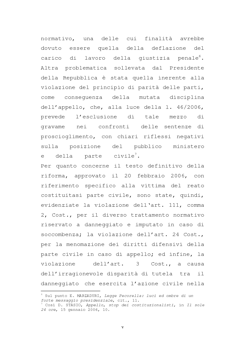Anteprima della tesi: Le impugnazioni della parte civile dopo la legge 20 febbraio 2006, n. 46, Pagina 5