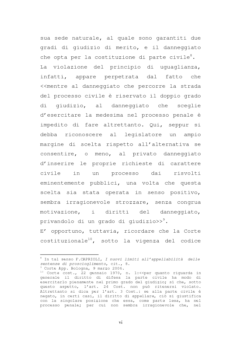 Anteprima della tesi: Le impugnazioni della parte civile dopo la legge 20 febbraio 2006, n. 46, Pagina 6