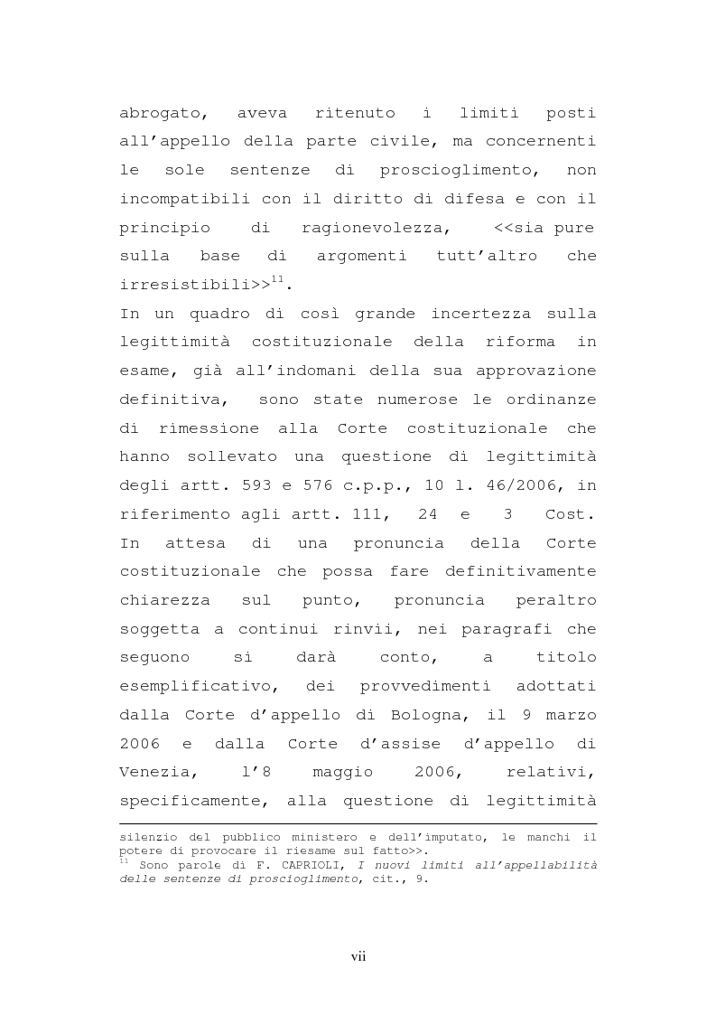 Anteprima della tesi: Le impugnazioni della parte civile dopo la legge 20 febbraio 2006, n. 46, Pagina 7