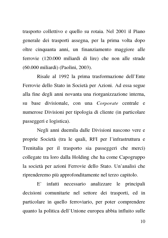 Anteprima della tesi: L'impatto delle politiche europee sulla riorganizzazione delle ferrovie italiane, Pagina 10