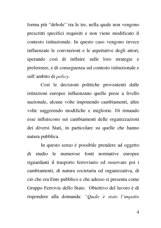 Anteprima della tesi: L'impatto delle politiche europee sulla riorganizzazione delle ferrovie italiane, Pagina 4