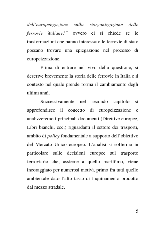 Anteprima della tesi: L'impatto delle politiche europee sulla riorganizzazione delle ferrovie italiane, Pagina 5