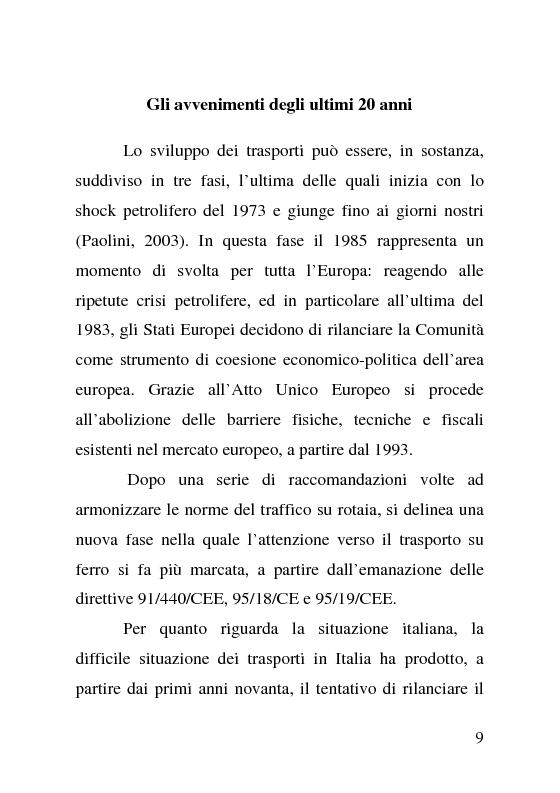 Anteprima della tesi: L'impatto delle politiche europee sulla riorganizzazione delle ferrovie italiane, Pagina 9
