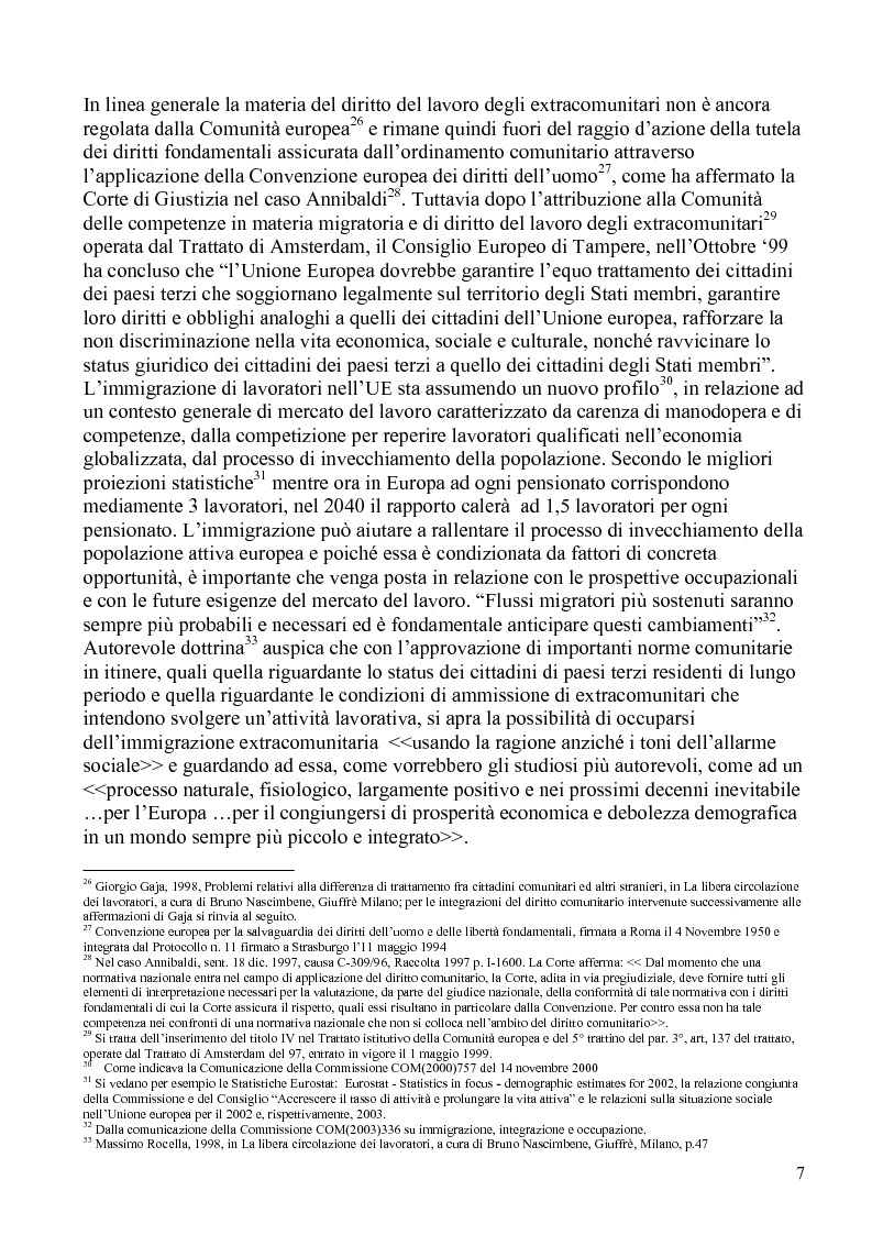 Anteprima della tesi: La politica comunitaria in materia di lavoro degli extracomunitari, Pagina 4