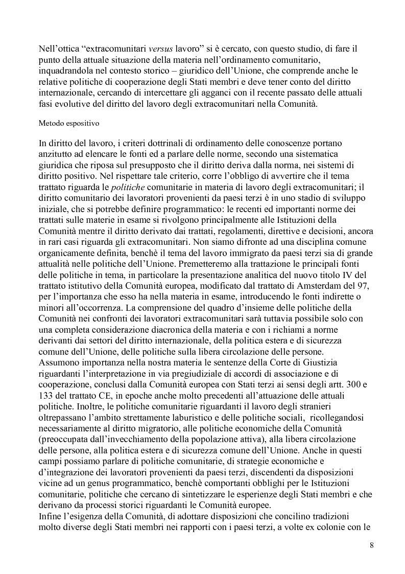 Anteprima della tesi: La politica comunitaria in materia di lavoro degli extracomunitari, Pagina 5