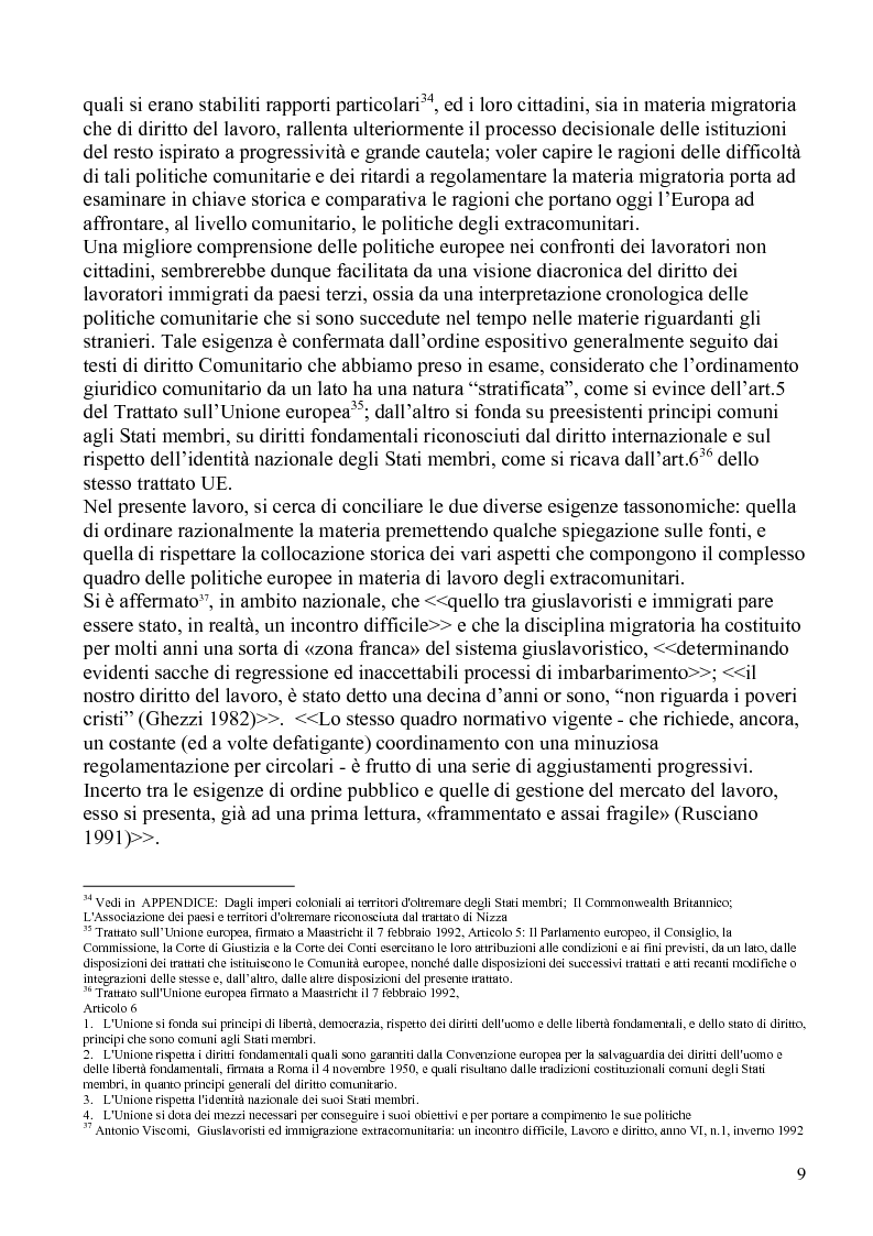 Anteprima della tesi: La politica comunitaria in materia di lavoro degli extracomunitari, Pagina 6