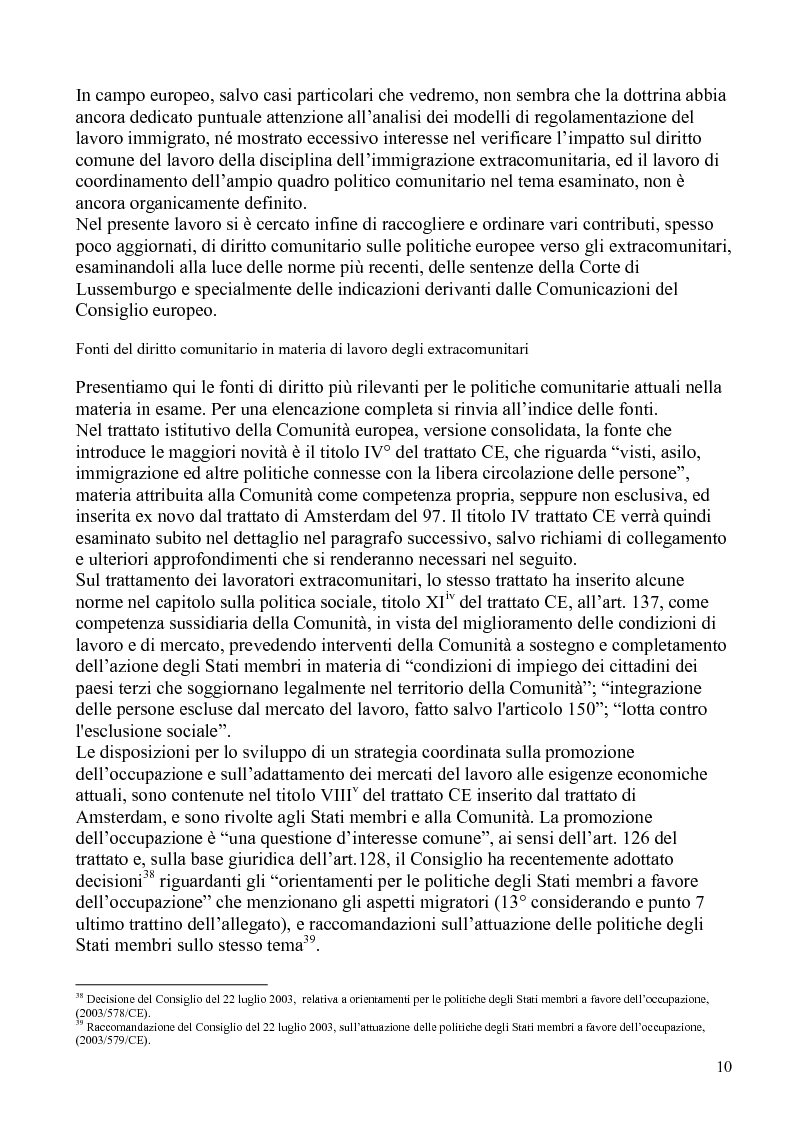 Anteprima della tesi: La politica comunitaria in materia di lavoro degli extracomunitari, Pagina 7