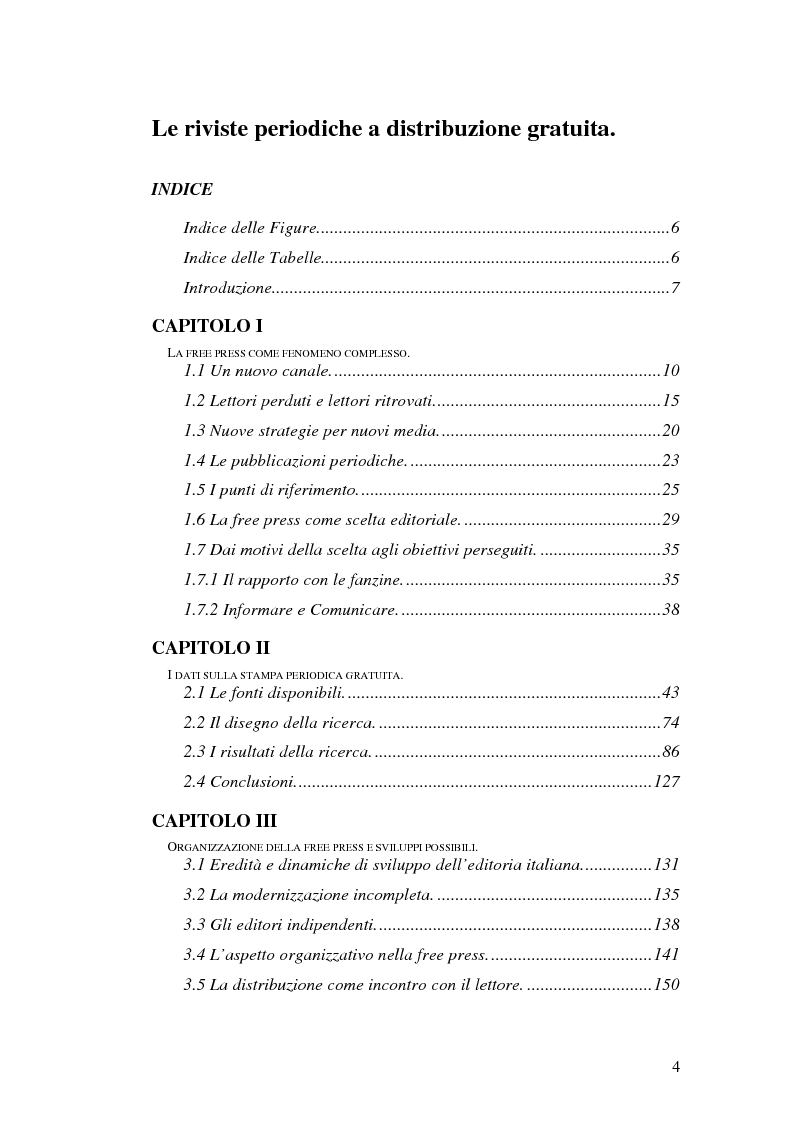 Indice della tesi: Le riviste periodiche a distribuzione gratuita, Pagina 1