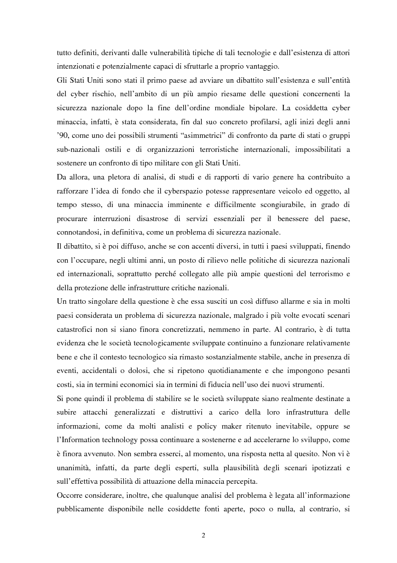 Anteprima della tesi: La sicurezza del cyberspazio: analisi e considerazioni, Pagina 2