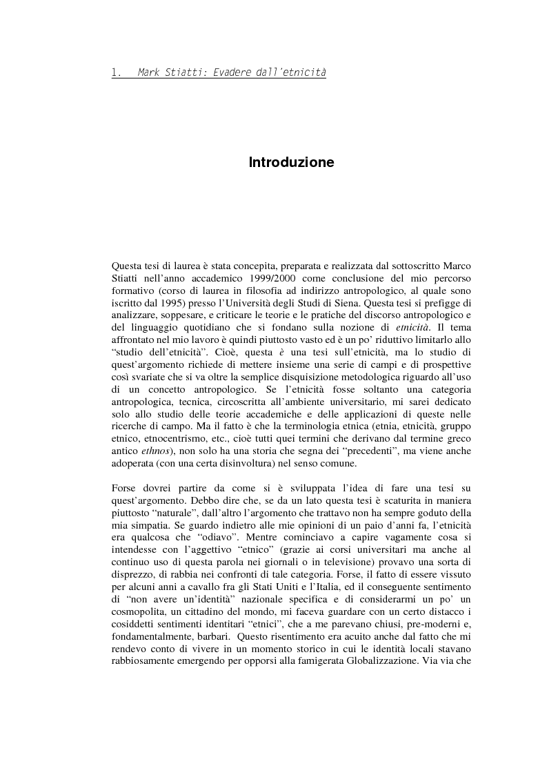 Anteprima della tesi: Evadere dall'Etnicità. Analisi e critica di una categoria dell'antropologia., Pagina 1