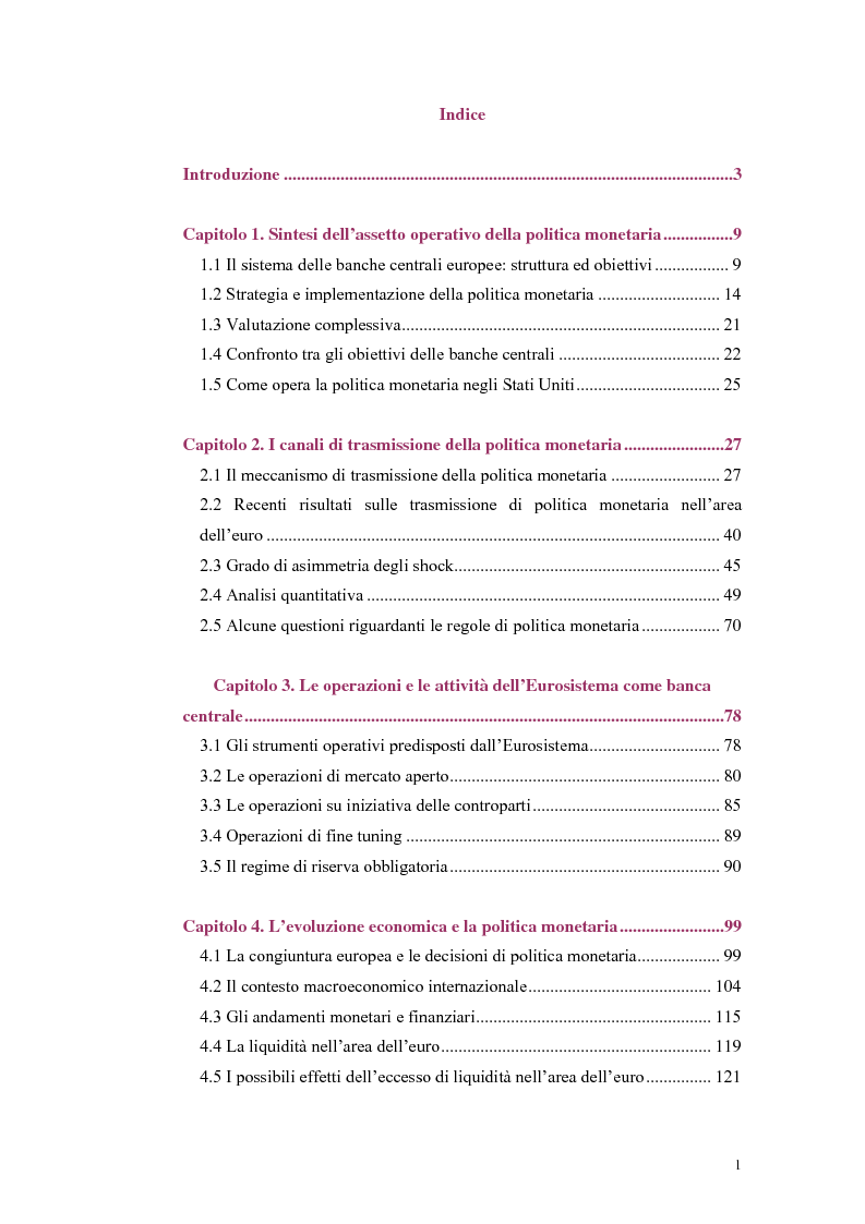 Indice della tesi: Il ruolo della politica monetaria nel G3, Pagina 1