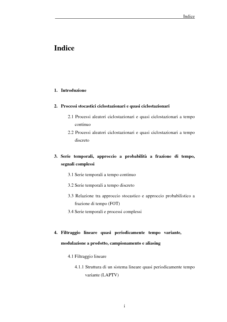 Indice della tesi: Filtraggio lineare di segnali ciclostazionari, Pagina 1