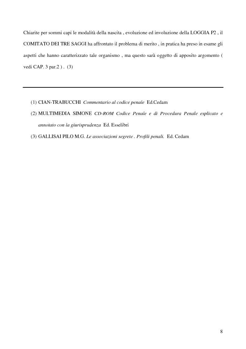 Anteprima della tesi: Associazioni segrete: lineamenti penali (Loggia P2 - Golpe Borghese - Gladio - Archivio Mitrokhin), Pagina 6
