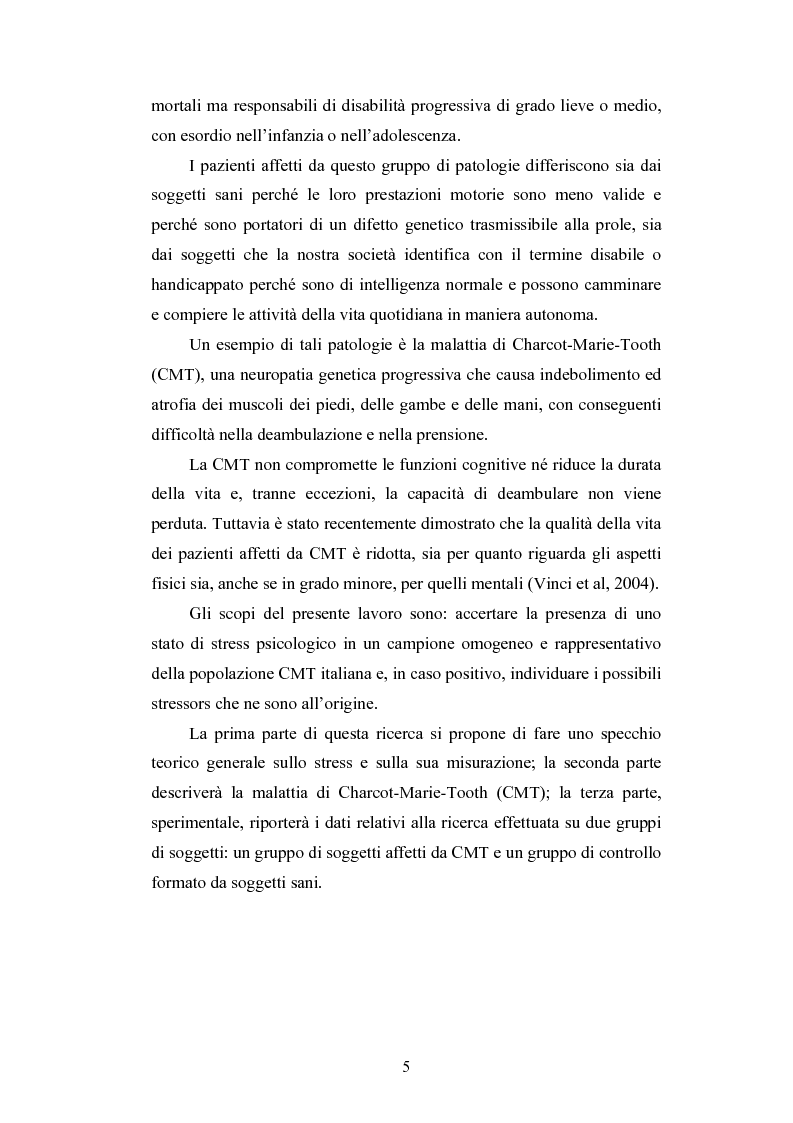 Anteprima della tesi: Lo stress nelle persone disabili affette da neuropatia genetica progressiva: il caso della Charcot-Marie-Tooth, Pagina 3