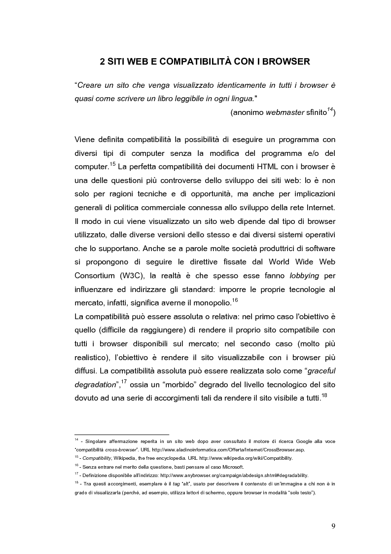 Anteprima della tesi: Siti web e compatibilità con i browser: il sito del gruppo di ricerca eTourism, Pagina 9