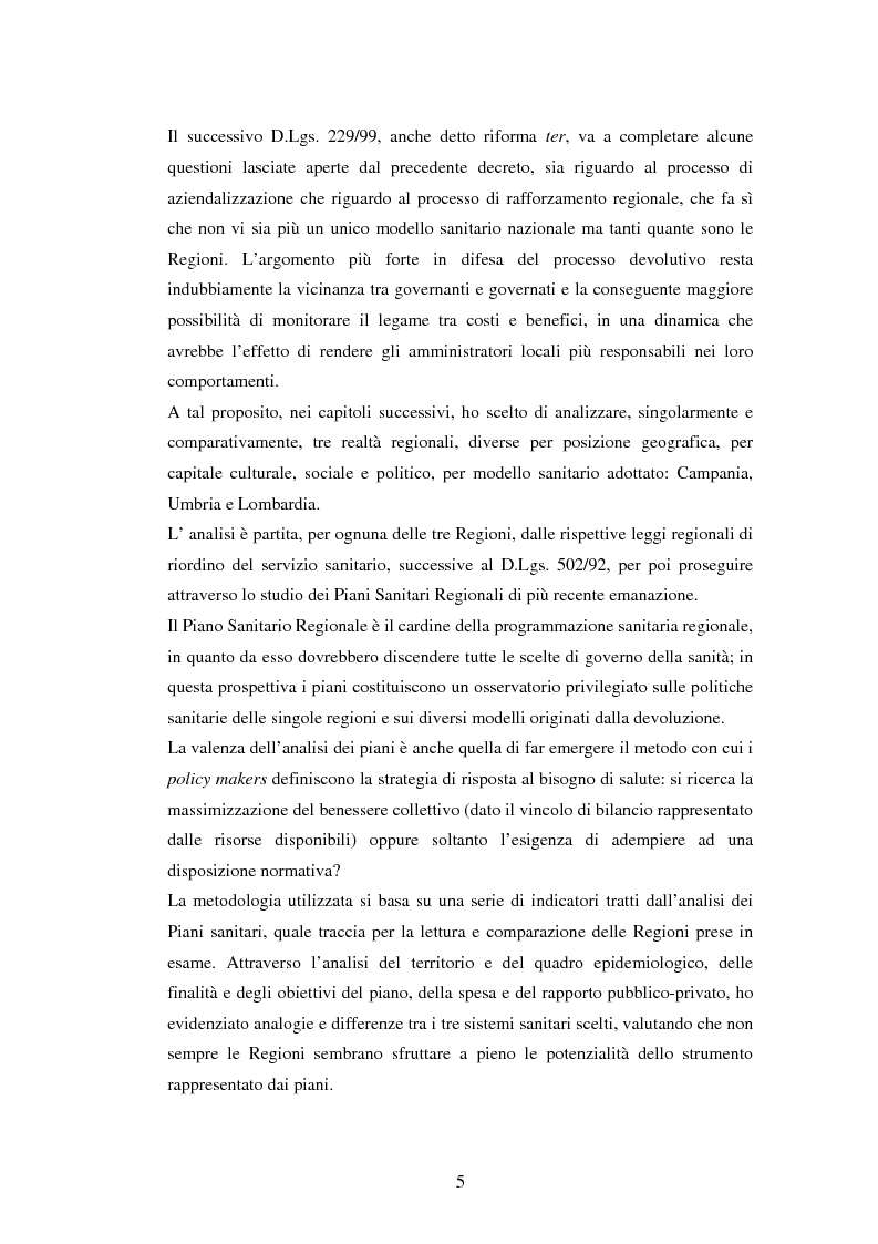 Anteprima della tesi: La politica sanitaria in Italia: tre modelli regionali a confronto, Pagina 2