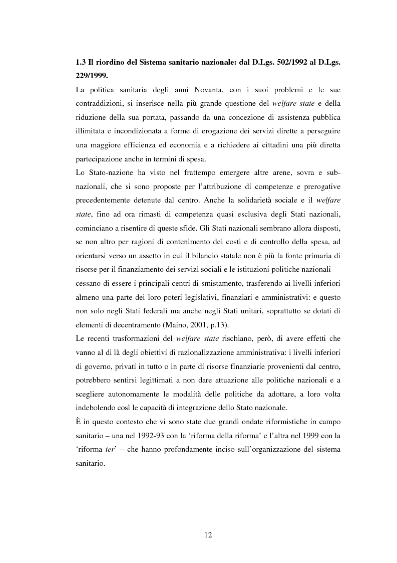 Anteprima della tesi: La politica sanitaria in Italia: tre modelli regionali a confronto, Pagina 9