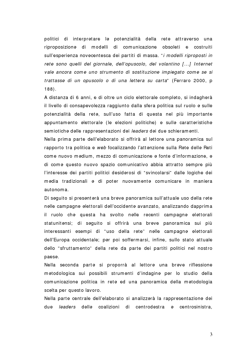 Anteprima della tesi: Elezioni politiche 2006. Berlusconi - Prodi: la sfida passa per la rete? La strategia net-mediatica dei due leaders a confronto, Pagina 2