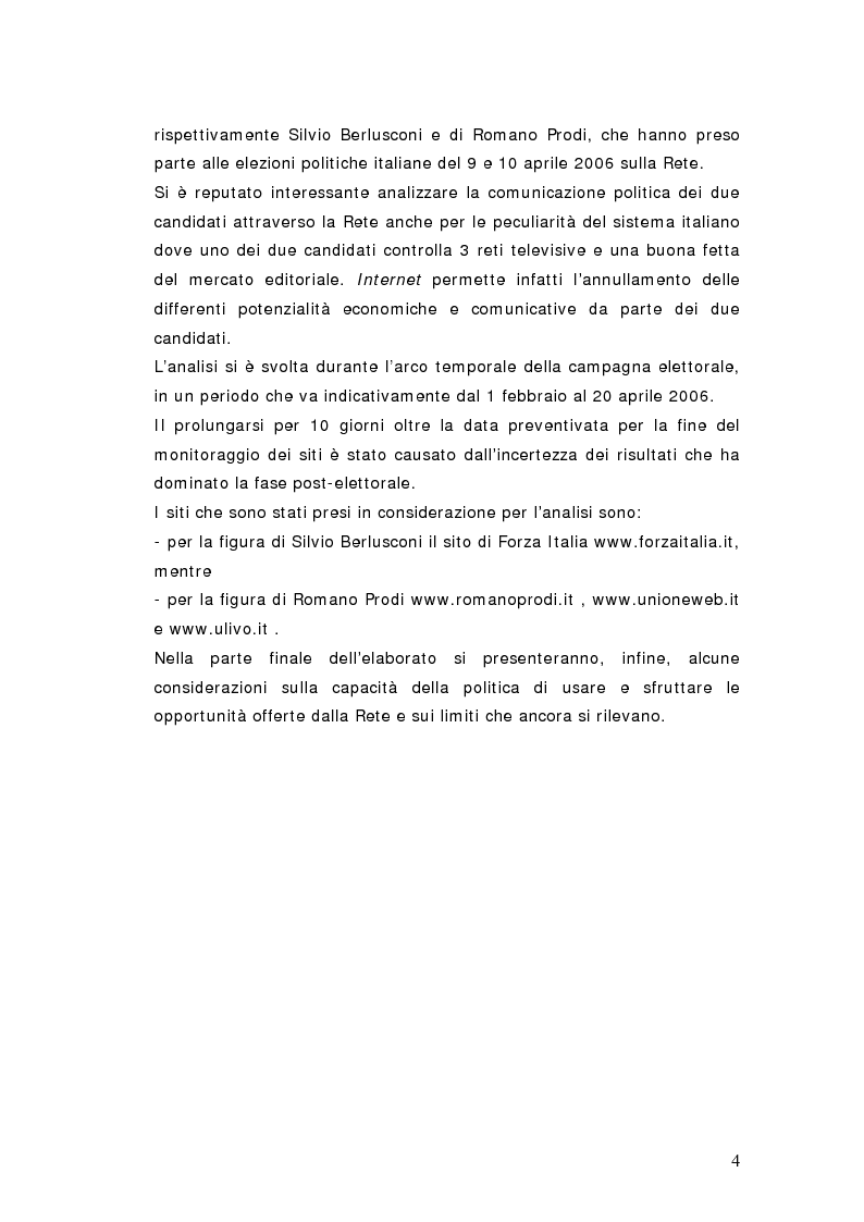 Anteprima della tesi: Elezioni politiche 2006. Berlusconi - Prodi: la sfida passa per la rete? La strategia net-mediatica dei due leaders a confronto, Pagina 3