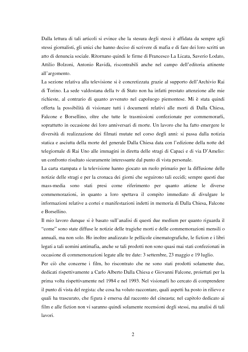 Anteprima della tesi: Mass media e memoria: gli attentati Dalla Chiesa, Falcone e Borsellino, Pagina 2