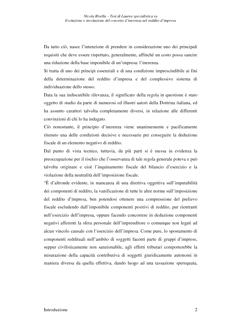 Anteprima della tesi: Evoluzione o involuzione del concetto d'inerenza nel reddito d'impresa, Pagina 2