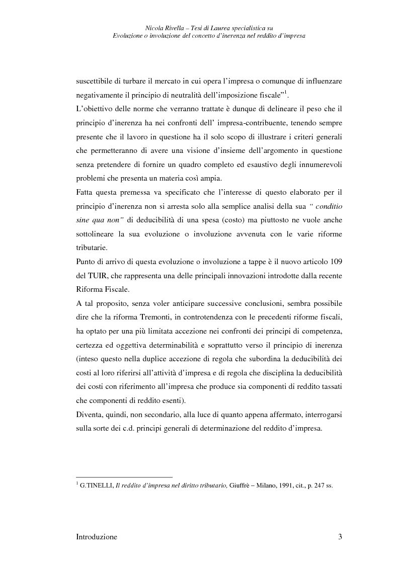 Anteprima della tesi: Evoluzione o involuzione del concetto d'inerenza nel reddito d'impresa, Pagina 3