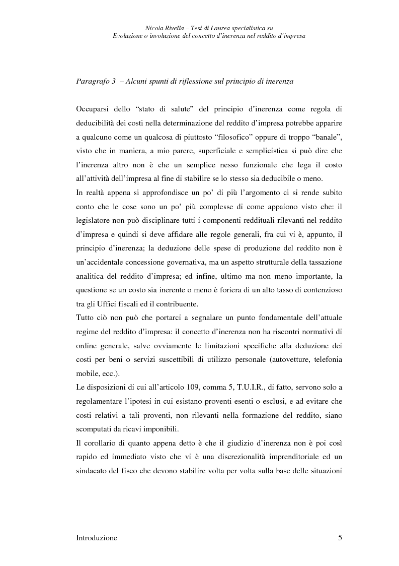 Anteprima della tesi: Evoluzione o involuzione del concetto d'inerenza nel reddito d'impresa, Pagina 5