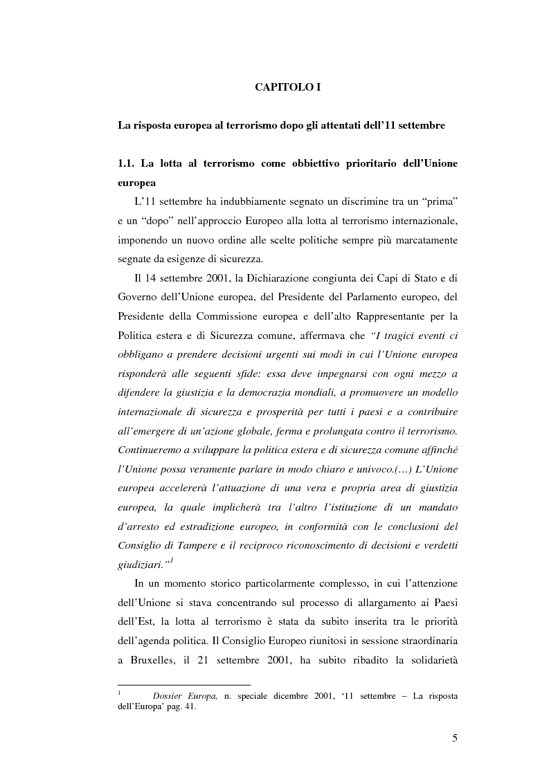 Anteprima della tesi: L'Unione Europea e la lotta al terrorismo: gli atti adottati dopo l'11 settembre, Pagina 3
