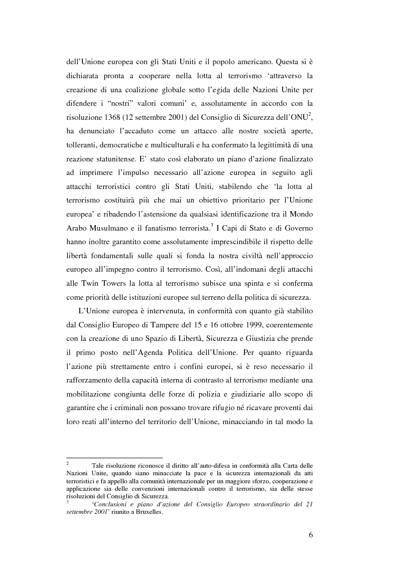 Anteprima della tesi: L'Unione Europea e la lotta al terrorismo: gli atti adottati dopo l'11 settembre, Pagina 4