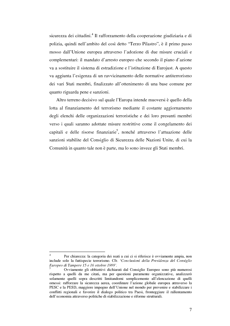 Anteprima della tesi: L'Unione Europea e la lotta al terrorismo: gli atti adottati dopo l'11 settembre, Pagina 5