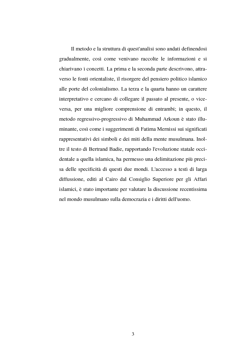 Anteprima della tesi: Din - Dunya - Dawla, Il significato politico dell'Islam tra conformità al modello ideale e potere reale, Pagina 3