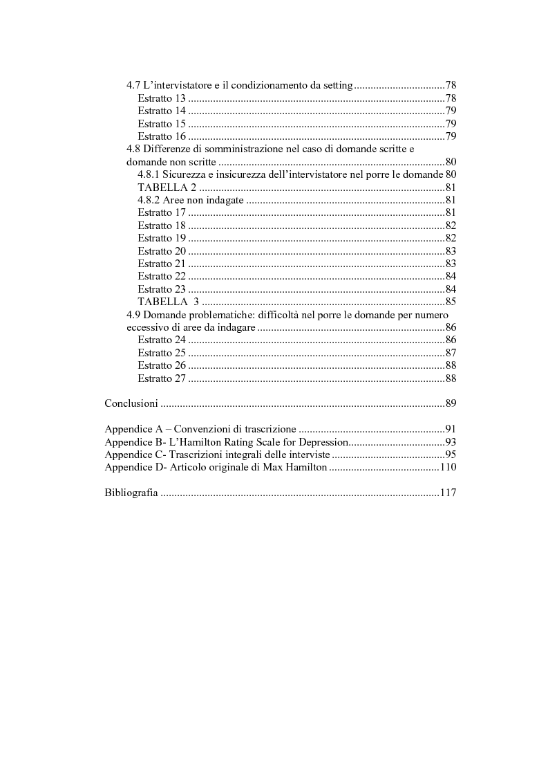 Indice della tesi: L'Hamilton Rating Scale for Depression: la somministrazione come pratica interattiva., Pagina 3
