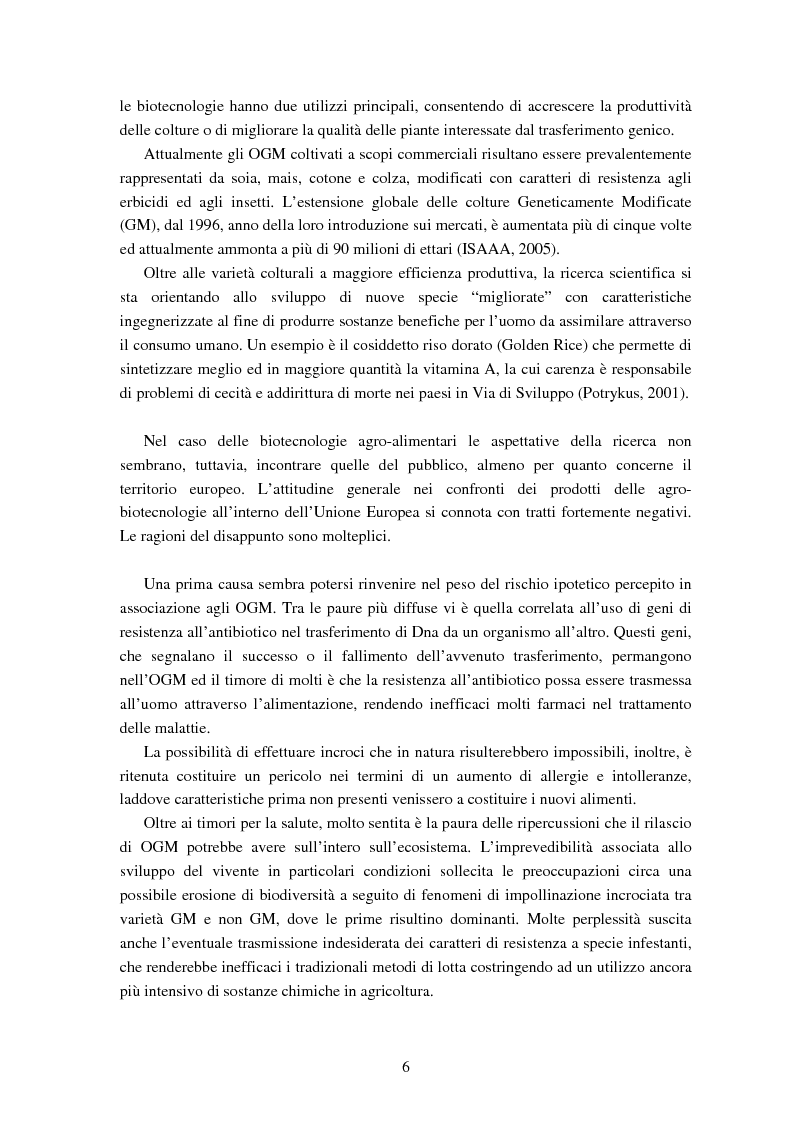 Anteprima della tesi: Le attitudini al consumo di alimenti Geneticamente Modificati: uso dei Modelli a Scelta Discreta per l’analisi del caso Trentino, Pagina 2