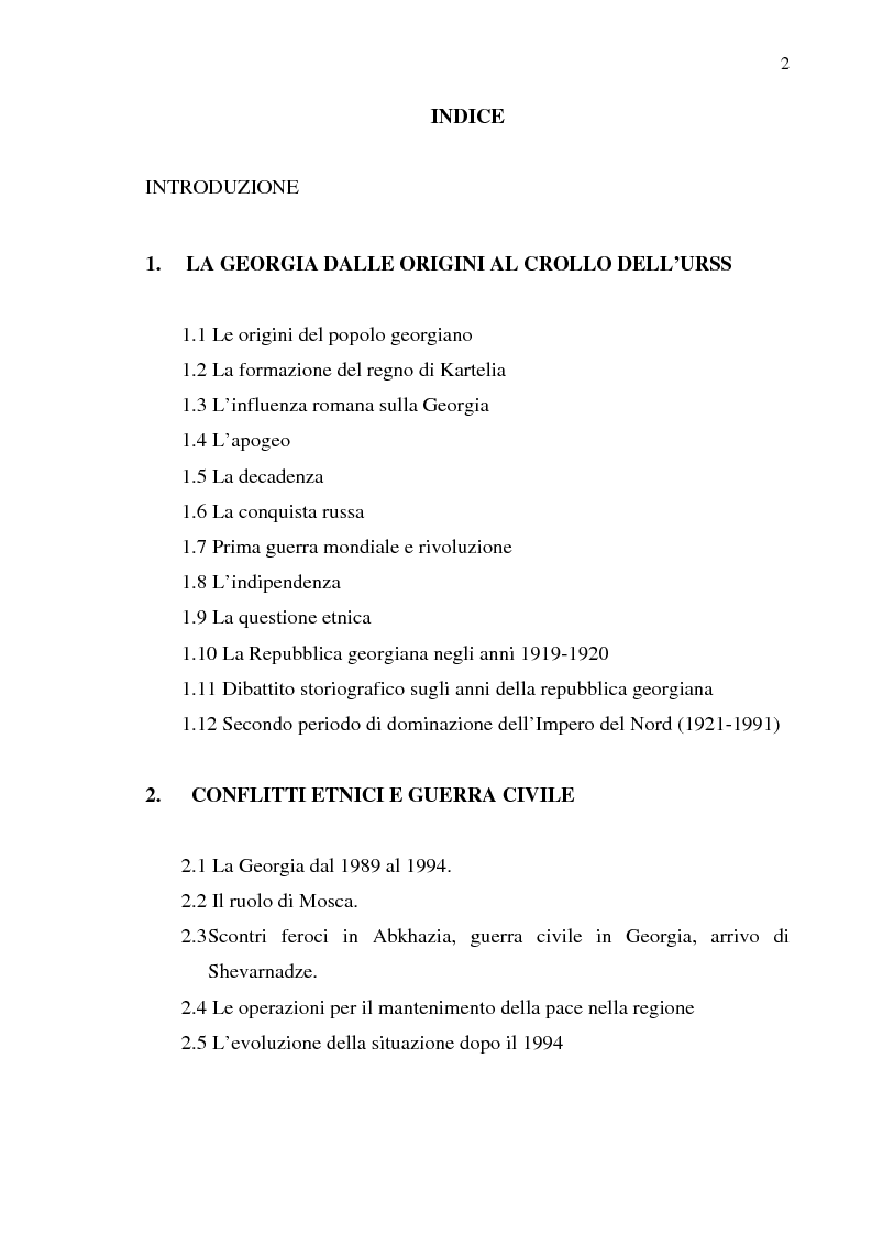 Indice della tesi: Dal collasso ad una lenta rinascita. La Georgia dal 1989 al 2000, Pagina 1