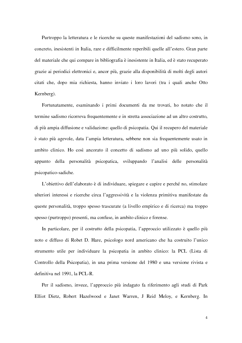 Anteprima della tesi: Personalità e dinamiche violente: sadismo, psicopatia e perversione sadomasochistica, Pagina 4