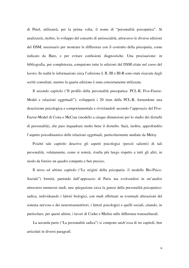 Anteprima della tesi: Personalità e dinamiche violente: sadismo, psicopatia e perversione sadomasochistica, Pagina 6