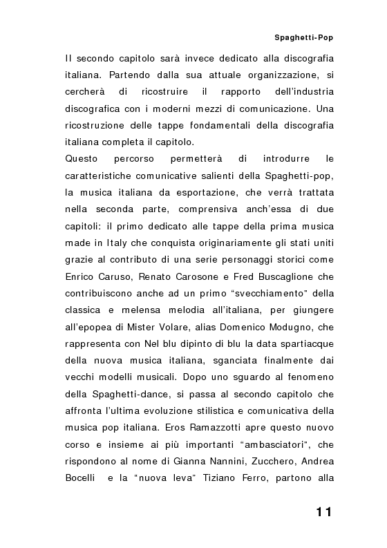 Anteprima della tesi: ''Spaghetti-pop''. Il caso Pausini e il successo internazionale dei cantanti italiani. Fenomenologia e processi comunicativi della musica leggera italiana., Pagina 11