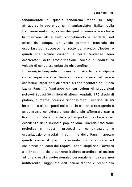 Anteprima della tesi: ''Spaghetti-pop''. Il caso Pausini e il successo internazionale dei cantanti italiani. Fenomenologia e processi comunicativi della musica leggera italiana., Pagina 9