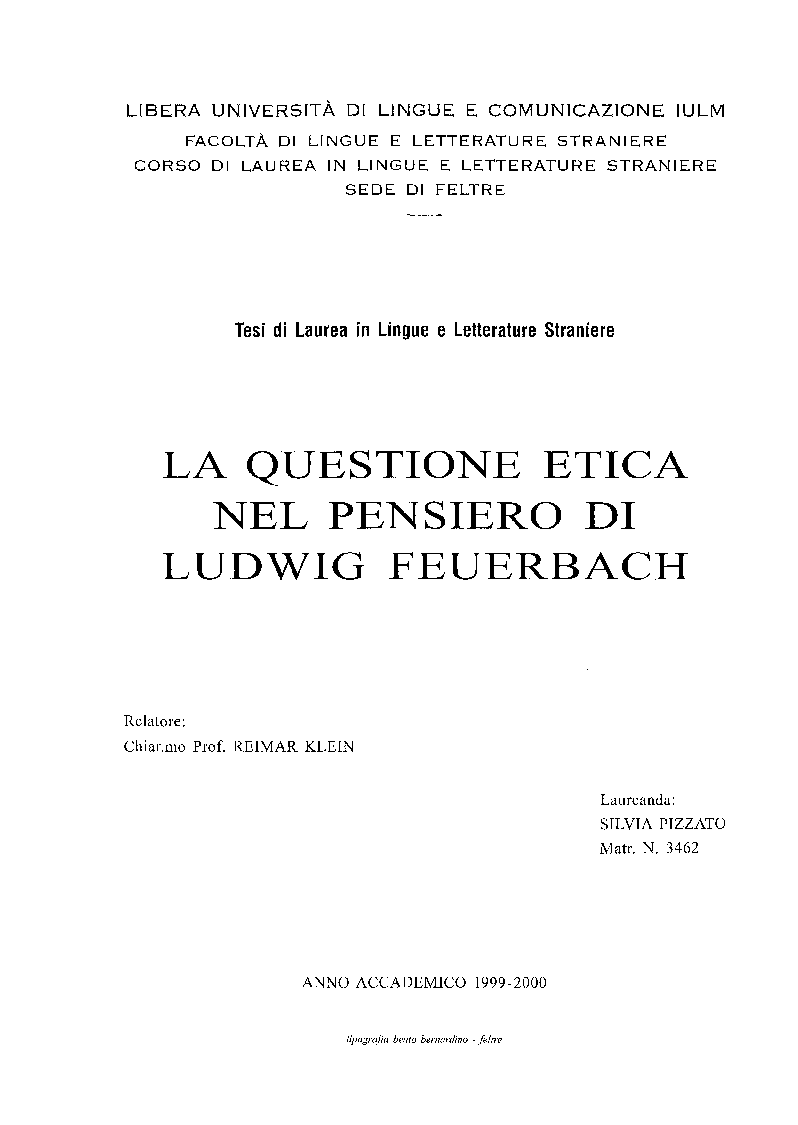 Anteprima della tesi: La questione etica nel pensiero di Ludwig Feuerbach, Pagina 1